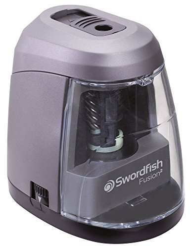 Swordfish ‘Fusion²’ Dual Power Double-Hole Pencil Sharpener with Pencil Point Options and Helical Blade [40309] 8–10 mm, Grey, Black