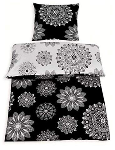 pro-tex 4Tlg Wende Bettwäsche Baumwolle Renforce Schwarz Weiß 2X 135x200 cm + 80x80 cm mit Reißverschluss