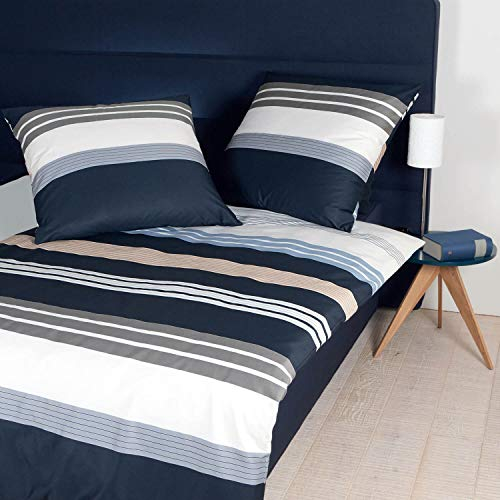 Janine Bettwäsche J.D. 8481 08 Streifen Gestreift Linien Silber Taupe Sand Mako Satin, Größe:200 cm x 220 cm