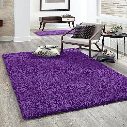Shaggy Teppich Farbe Hochflor Langflor Teppiche Modern Uni Farben, Farbe:Lila, Maße:200 cm Quadrat
