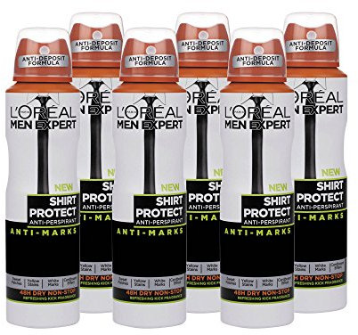 L'Oréal Men Expert Shirt Protect Deodorant for Men 150 ml Pack of 6, Bulk Buy