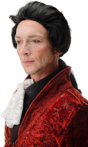 WIG ME UP - 4287-P103 Fasching Karneval Halloween Perücke schwarz mit Zopf: Barock Edelmann Poet GRAF Fürst Vampir Dracula