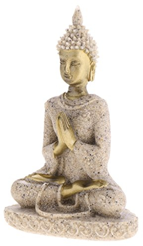 Sharplace Sandstein Sitzend Buddha Figur Fengshui Deko für Wohnung Garten