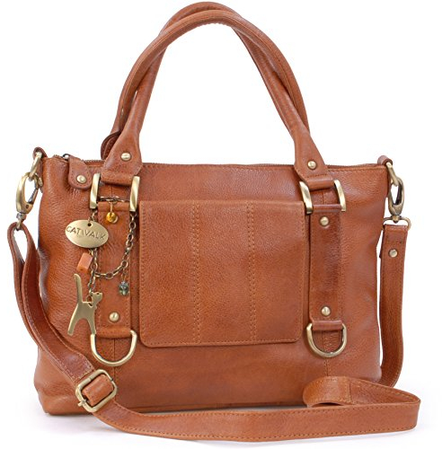 Catwalk Collection Handbags - Damen Leder Schultertasche Groß - Umhängetasche Gross - Arbeitstasche für Notizbuch A4 - GALLERY - Hellbraun