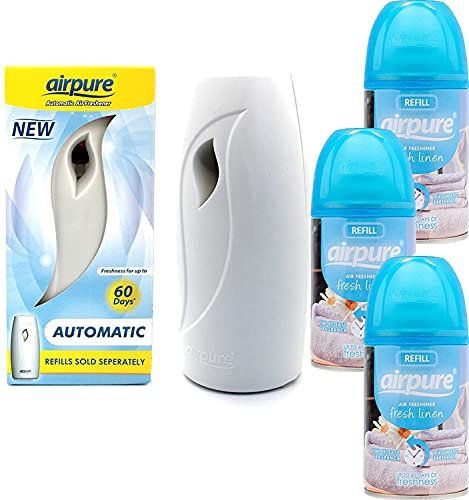 Airpure Air Freshner Automatic Spray Machine 3 x Fragrances Fresh Linen Airwick Compatible