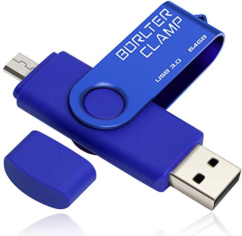 Clé USB 64 Go, 2 en 1 OTG USB 3.0 Mémoire Stick, Pivotant U Disque avec Port Micro USB pour Smartphone Android, Tablette et Ordinateur (Bleu)
