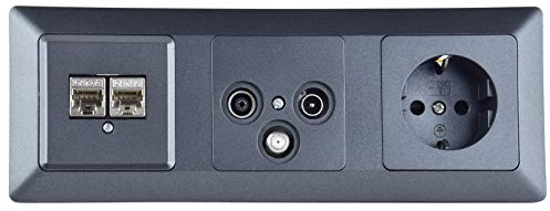 Milos, presa per antenna, 3 prese, da incasso, combinazione, cavo satellitare Lan TV, 3 prese, telaio con contatto di protezione con morsetto, presa di rete grigio antracite