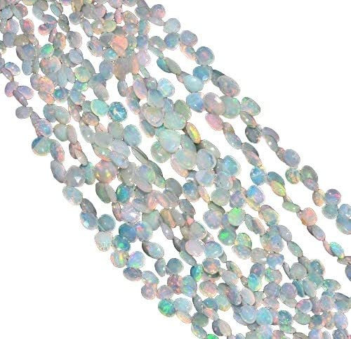 AAA + Äthiopischer Welo Opal Feuer Edelstein 5mm-8mm Herz Facettierte Briolette Perlen | Natürlicher äthiopischer Opal Welo Opal Briolette Perlen | 8 Strand