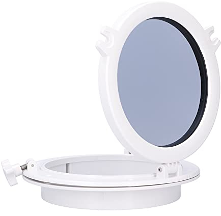 Aramox Boote Bullaugen-Fenster Weiß 10in Gehärtetes Glas + ABS + 316 Edelstahl Runde Bullauge Bullauge Ausgeglichenes Glas Fenster Zum Öffnen für Marine Boat Yacht RV