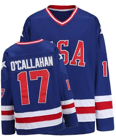 Hockey-Trikot der USA 1980 Olympia-Team Eishockey-Trikots genähte Buchstaben und Zahlen S-XXXL, 17#Blau, XL