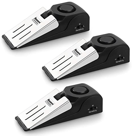 Lot de 3 butées de porte avec alarme de sécurité de 120 dB - Dispositif de sécurité pour voyage, appartement, hôtel et maison