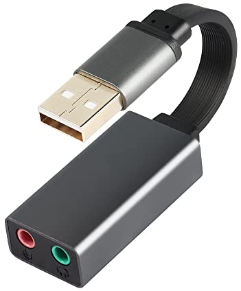 GINTOOYUN USB 2.0 Dual Channel Externer Soundkarten-Adapter, flaches Band, USB externes Stereo-Soundkarten-Kabel mit 3,5 mm Lautsprecher-/Kopfhörer- und Mikrofonbuchsen für Laptops,Kopfhörer usw.