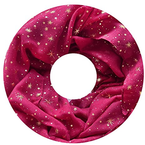 Lina & Lily Damen Loop Schal mit Goldfolierten Sternen (Dunkelrosa)
