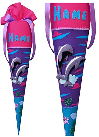 Schultüte passend die Shiny Dolphins,CLOUD OCEAN, für Mädchen, genäht, Zuckertüte mit Name versehen, handgemachte