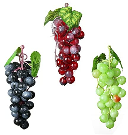 Molyorch 3 Stück Kunststoff Weintrauben, Künstliche Weintrauben, Weintrauben Deko, für Weindekoration, Künstliche Fruchtstützen, Gartenbüro (Grün&Fuchsia&Schwarz)
