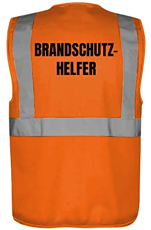 Fassbender-Druck WARNWESTEN - Sicherheitsweste ORANGE mit Taschen und Reißverschluss nach EN ISO 20471 zertifiziert - Warn Weste für BRANDSCHUTZHELFER - Unisex mit hochwertigem Reflektorstreifen