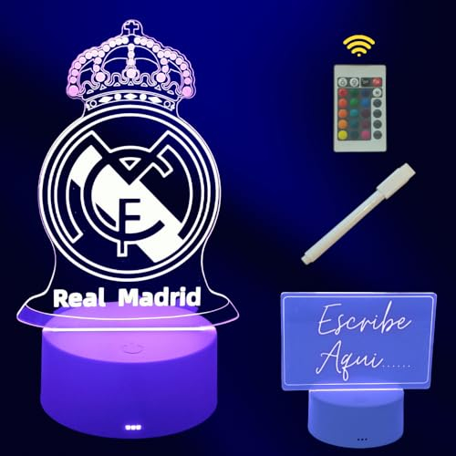 Cool&Cute R Madrid LED-Nachttischlampe mit 2 Bildschirmen und 16 Lichtfarben - Real Madrid Geschenke - Nachtlicht - Fußballsachen für Kinder - Wappenlampe Madrid