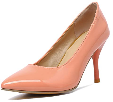 CUTEHEELS Escarpins sexy à enfiler pour femme avec talons aiguilles et bout pointu, Rose, 39 EU