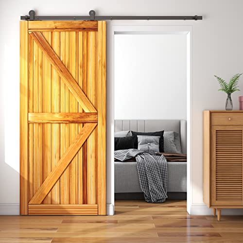 WOLFBIRD 457cm (15FT) Schiebetürbeschlag Set Schiebetürsystem Komplett-Set für holz Schiebetür Einzeltür,Oberteil T Rollenaufhänger, Schwarz