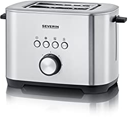 SEVERIN Tostadora Automática 800 W, Tostador de pan con 2 Ranuras, Con soporte para tostar panecillos, Carcasa de toque frio, Espacio para guardar el cable, Color Acero inoxidable pulido AT 2620