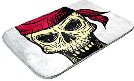 DJROW Schlafzimmer, Innenbereich, zottelige Teppiche, weich, waschbar, Totenkopf eines toten Mannes in einem roten Bandana, Wohnzimmerbereich, flauschige Teppiche, fusselfrei
