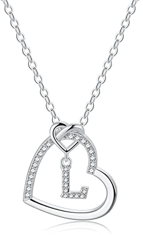 TINGN Geschenke für Mädchen - Halskette Damen Silber Herz Kette Geschenk Kette mit Buchstaben L Geschenk für Frauen Personalisierte Geschenke für Mädchen 6 7 8 9 10 Jahre Herz Silber Halskette Kinder