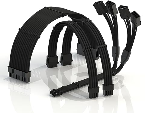 LINKUP - AVA 4-in-1 12VHPWR PCIE 5.0 Stromadapter|600W 16AWG|Für alle Netzteile|UL-zertifiziert, ummantelte Hülle|4-teiliger Satz für RTX5000 RTX4000 GPU|Verbessere die Gaming-Performance|40cm Schwarz