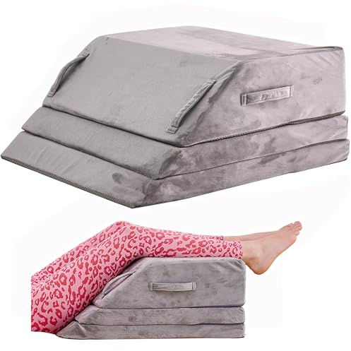 jakoola Wedge Pillow for Sleeping, Bed Wedge Pillow for After Surgery 3-Height Memory Foam Leg Elevation Pillow for Swelling Back Pain Relief Sciatica Knee Ankle Pain Bed Support Legs L 29