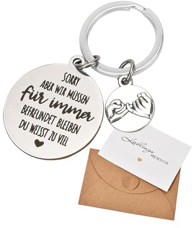 DealKits Beste Freundin Geschenke Schlüsselanhänger Herzfömiger Anhänger mit Gravur, Freundinnen Geschenkideen mit Grußkarte & Kraftpapier Umschlag, Ideale Freundschaftsgeschenke, Silber