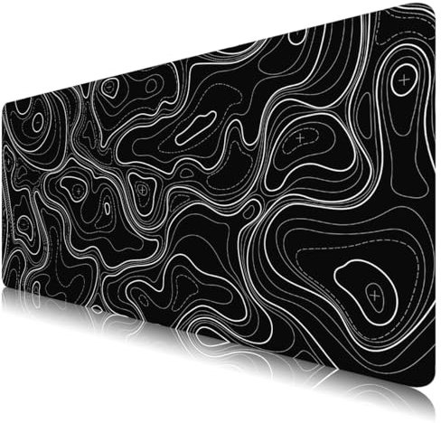 Grand tapis de souris topographique Topographique XXL pour jeux vidéo 88,9 x 40 x 0,3 cm (carte topographique – Noir)