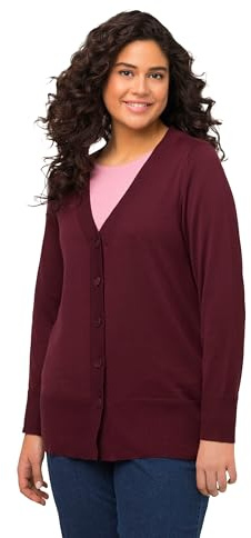 Ulla Popken Damen große Größen Übergrößen Plus Size Strickjacke, V-Ausschnitt, Knopfleiste, Feinstrick