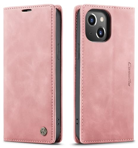 niloucase Kompatibel mit iPhone 15 Hülle Leder,Magnetverschluss Premium PU Leder Flip Case,Standfunktion.-Rosa