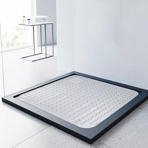 Lurowo Duschmatte rutschfest 80x80cm Duscheinlage, Antirutschmatte mit Saugnäpfe für Dusche oder Badewanne, große Quadratische Duschwanneneinlage (80 x 80 cm, Transparent)
