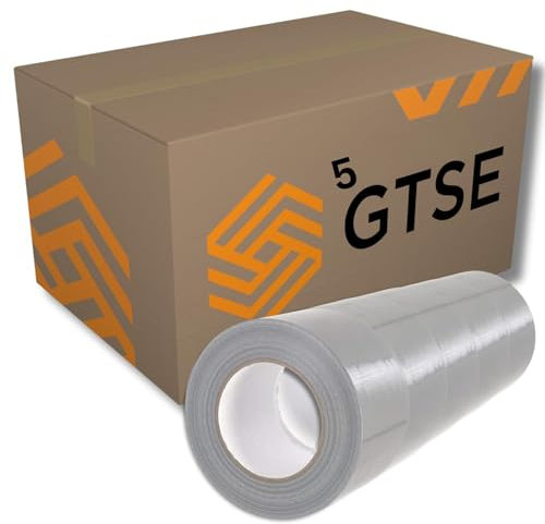 GTSE - Gewebeband Silber - 75 mm x 50 m - 5 Rollen - strapazierfähiges Panzerband - wasserdichtes Klebeband zum Reparieren, Befestigen, Bündeln, Verstärken und Abdichten