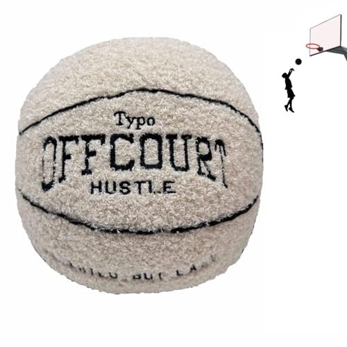 JJKTO Offcourt Basketball Pillow,9.8Inch/25cm Fun Basketball Shaped Throw Pillow,Basketball Pillows,Basketball Cushion,Sport Ball Pillow,Cute Basketball Christmas Pillows Room Decoration