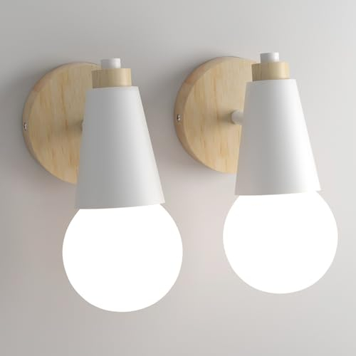 Martll Wandleuchte Vintage Holz Innen Wandlampe 360° Drehbare Wandbeleuchtung Retro Industrial E27 Wandlicht Innenbeleuchtung für Schlafzimmer, Wohnzimmer, Treppen (2 Stücke A)