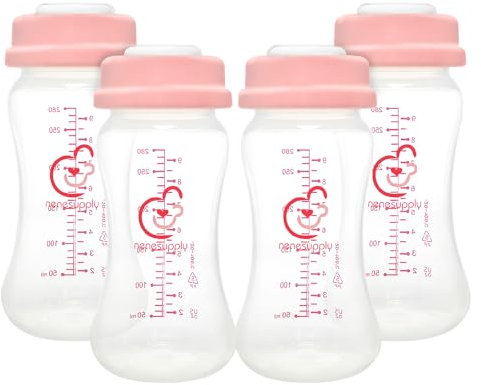 Nenesupply Storage Bottles Collection Bottles for Spectra S1 S2 Motif Luna Breast Pumps 4pc 9oz 280ml with Collar and Sealing Discs. Breastmilk Storage Replace Spectra Bottles Wide-Mouth Bottles