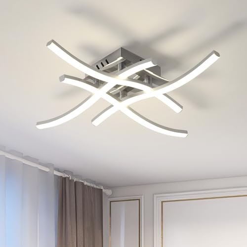 Dorlink Plafoniera LED Soffitto Moderna, 24W 2160LM Lampadario LED Camera da Letto, 4000K Bianco Neutro Lampadari Cucina, 4 Luci Plafoniera Onde Sfalsate Argento, Lampadario Soggiorno, Ø45CM