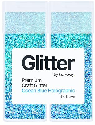 Hemway Premium Glitter Shakers - Ocean Blue Holographic | Fine Metallic Flake Sequins for Resin & Epoxy Crafts | Craft Supplies for Tumblers, Festival, Face, Body, Eye & Nail Art | 130 g (2 Pack)