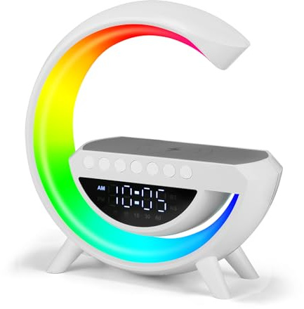 Wireless Charger Atmosphere Lamp LED Alarm Clock Table Lamp with Bluetooth Speaker 13 Light Modes and 7 White Noise for Bedroom, Living Room and Party