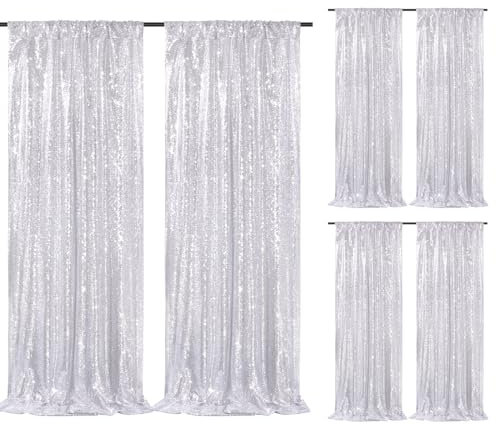 Glitzernde Pailletten-Hintergrundvorhänge, 6 Stück, 0,6 x 2,4 m, für Hochzeit, Party, Dekoration, silberfarben, glitzernde Stoffvorhänge für Hochzeit, Weihnachten, Party