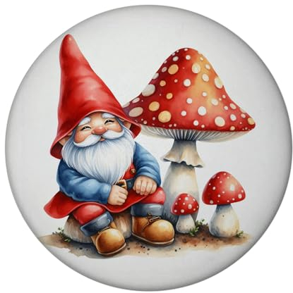 Gartenzwerg mit Fliegenpilz Magnet rund Gartenfigur Zwerg am Roten Pilz Lustige Statue Zauberhafter Hingucker für Außen Innen