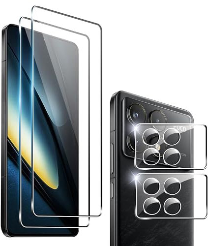 Heioloo [4 Piezas Protector de Pantalla para Xiaomi Poco F6 Pro,2 Piezas Cristal Templado con 2 Piezas Protector de Lente de cámara,Sin Burbujas, Dureza 9H Vidrio Templado, Arañazos