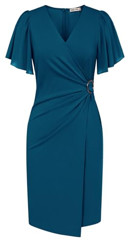 GRACE KARIN V-Ausschnitt Damen Cocktailkleider für Hochzeit Festlich Chiffon Abendkleid Blaugrün L
