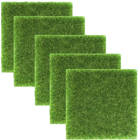 JCKD 5pcs Tapis de Gazon Artificiel Miniature, Mousse Miniature de Gazon Artificiel, Tapis de Gazon Vert Artificiel, idéal pour la décoration de Jardin intérieure et extérieure, terrasse, Micro