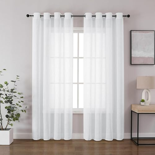 CUCRAF Gardinen mit Ösen H214 x B132 cm Voile Vorhänge für Wohnzimmer Küche Schlafzimmer Curtains Weiß 2er Set