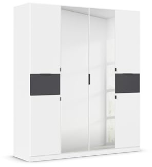 Rauch Möbel TICAO, Kleiderschrank, Farbe Weiß/Grau metallic, Breite 181 cm | Schrank, Mehrzweckschrank, 6-türig, Spiegel, 2 Schubladen, für Schlafzimmer, Kinderzimmer, Homeoffice, Garderobe, Flur