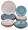 Baroni Home Servi de 18 assiettes en Céramique, service de table décoré pour 6 personnes, assiette creuse, assiette, fruits ou sucré, style bleu et gris
