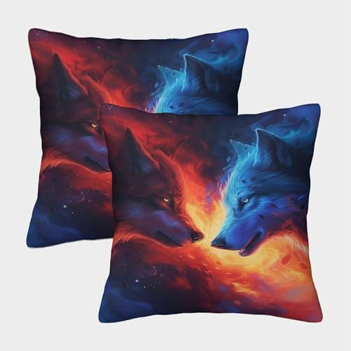DHBANEIOK Wolf Kissenhüllen 2er Set Kissenbezüge Sofakissen für Couch Sofa Schlafzimmer Wohnzimmer Zuhause 40x40cm
