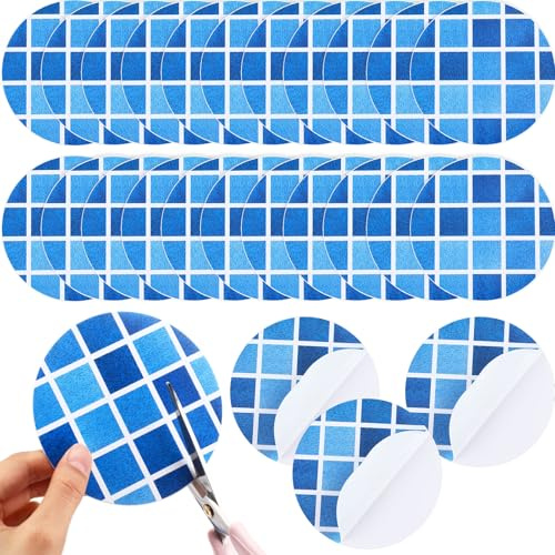 Outus Lot de 24 patchs de réparation autocollants en vinyle pour piscine hors sol, bateaux gonflables, matelas pneumatiques, 10,2 cm (carreaux bleu dégradé)